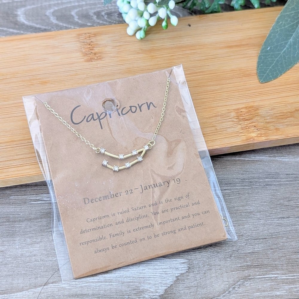 Gold Tone Capricorn Zodiac Necklace